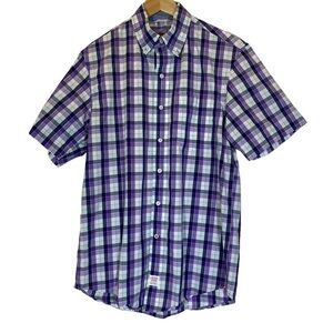 Izod men's classic sz Small  purple white plaid short sleeve dress casual shirt